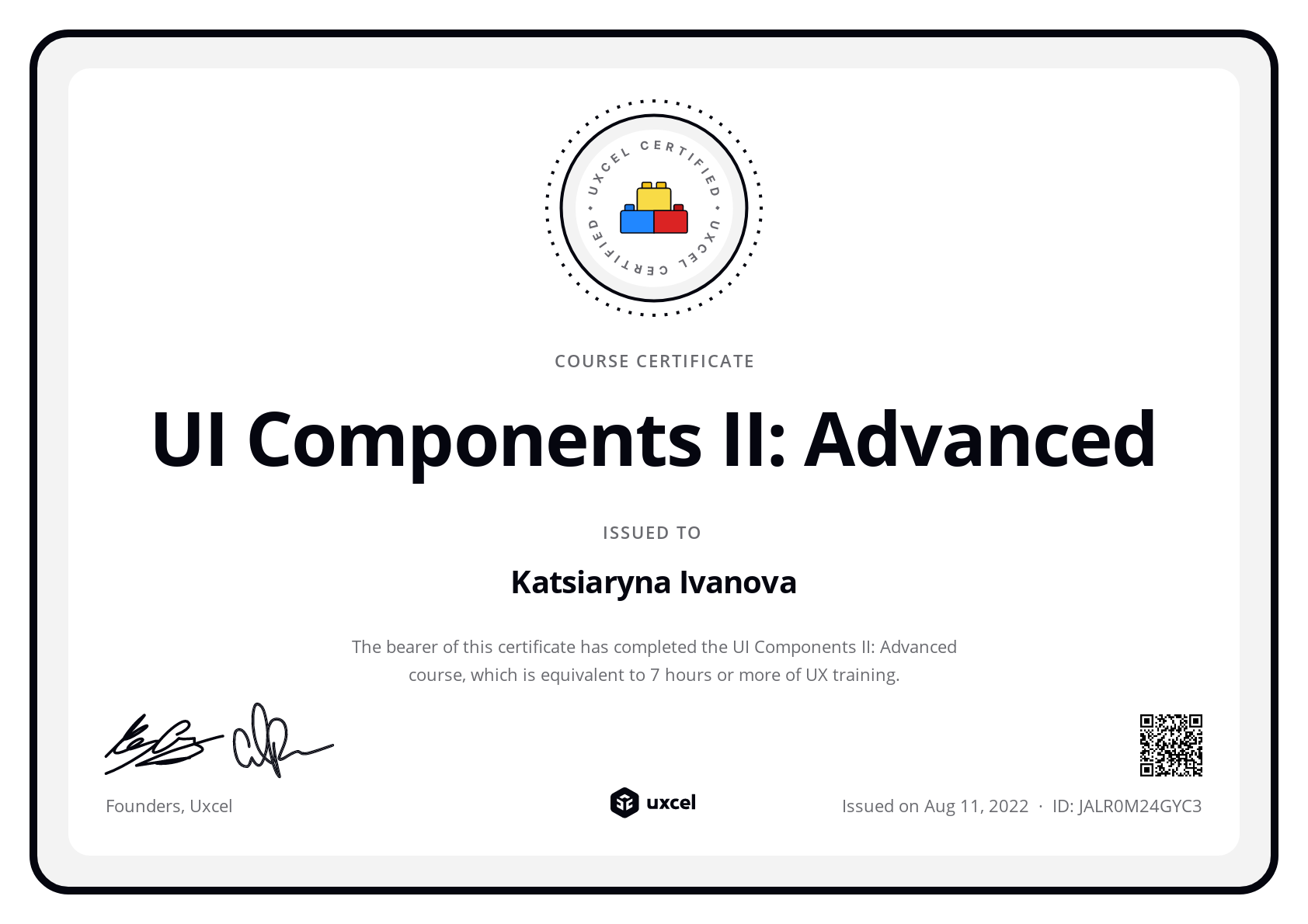 Katerina Ivanova's certificate